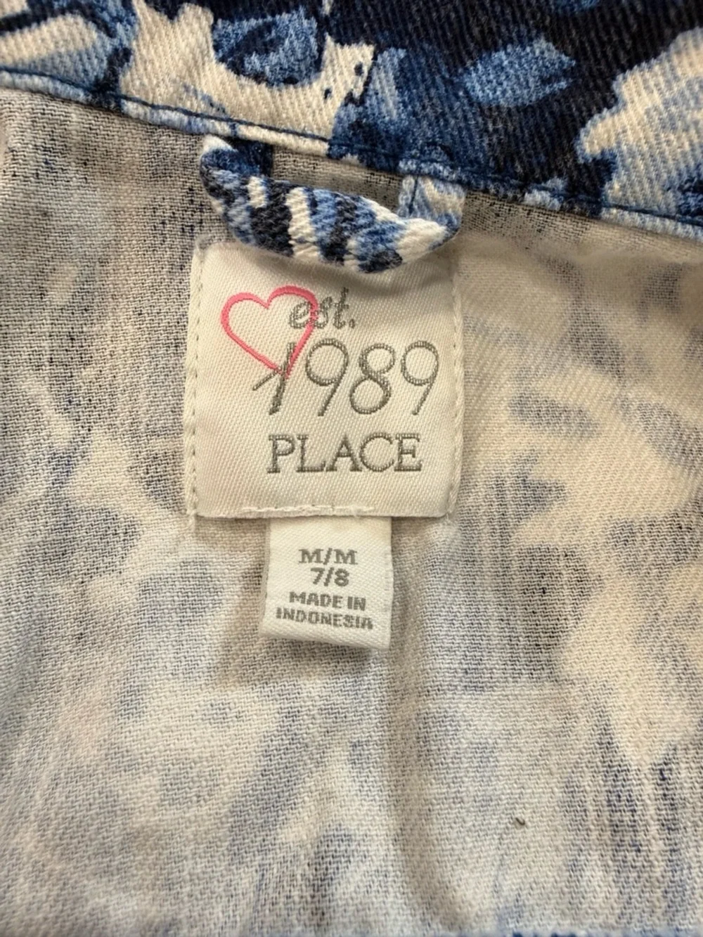 Children’s Place Blue Floral Denim Jacket Girls M 7/8 Cropped Cotton NWOT